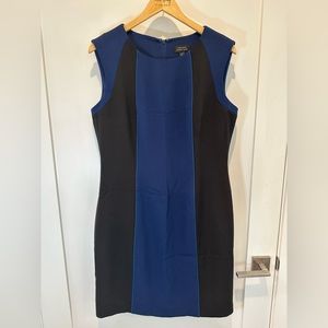 Tahari Color Block Sleeveless Shift Dress Navy Blue Black